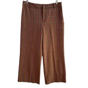 Chaps Dress Pants Brown Teal High Rise Wide-Leg Glen Plaid Slacks Womens Sz 8